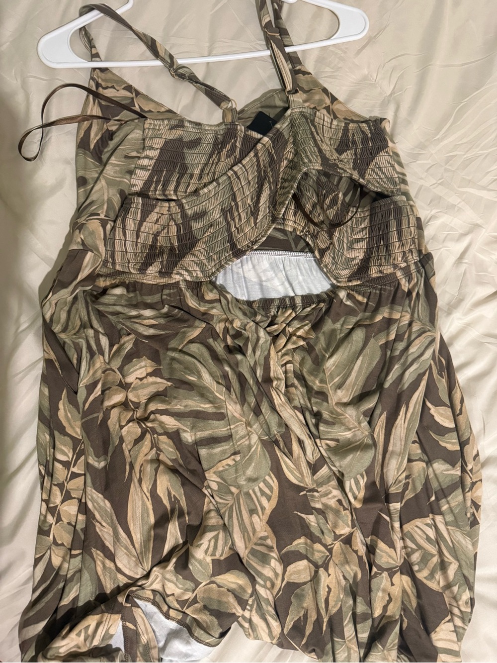 torrid Olive & Tan Tropical-Print Smocked Romper